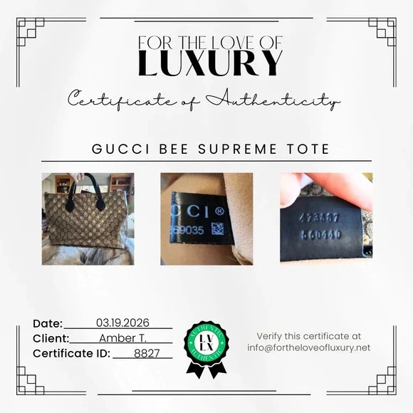 Gucci Bee Supreme Tote GG Monogram Gold Metallic Canvas Black Leather 473887 - Picture 2 of 9